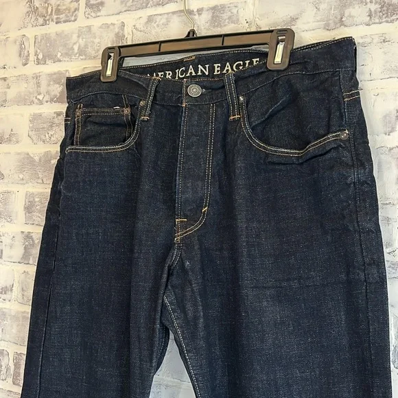 American Eagle Men’s Relaxed Fit Straight Jeans Dark Wash Denim Size 34 x 34 - Picture 2 of 9